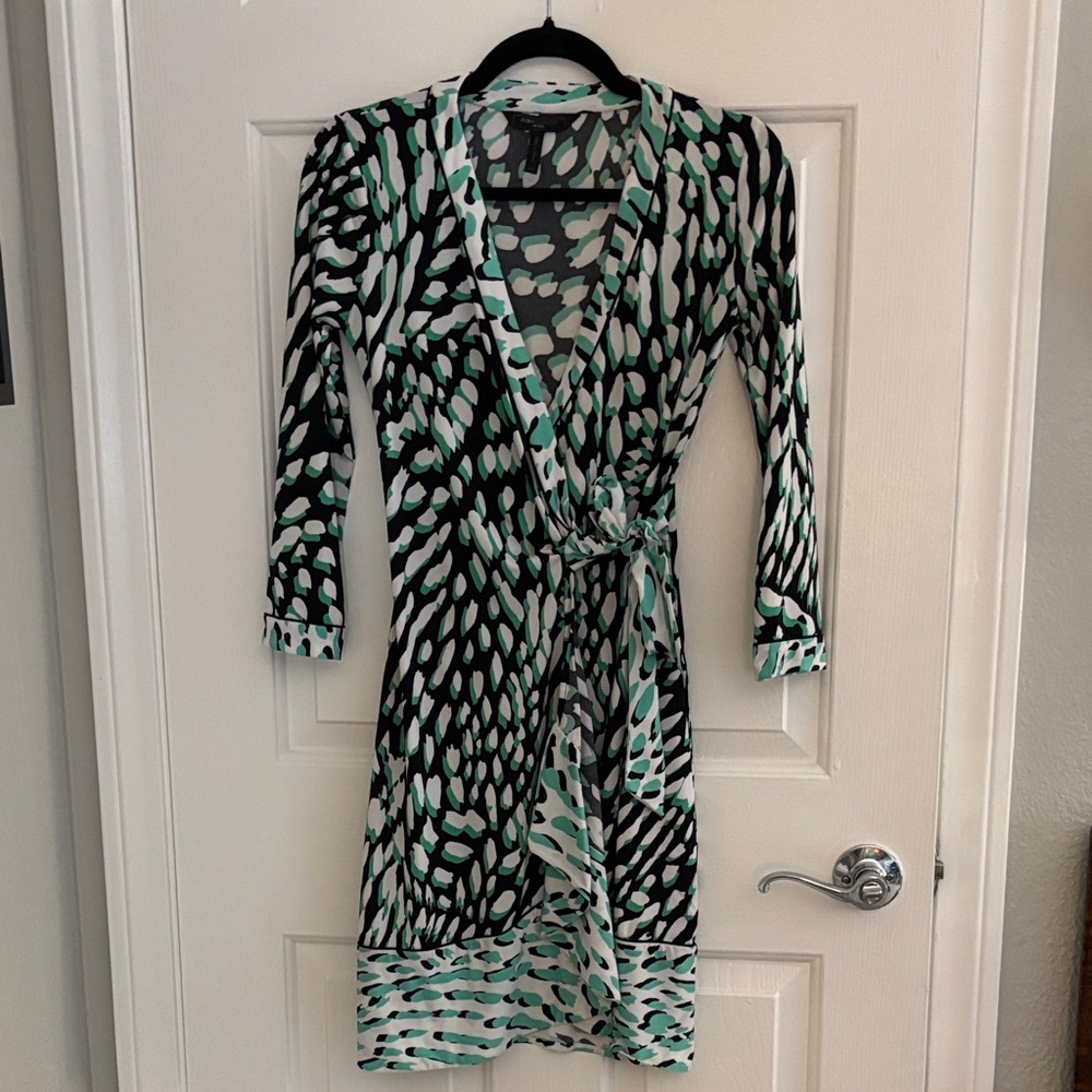 BCBGMaxAzria Mint, Black & White Abstract Wrap Dress